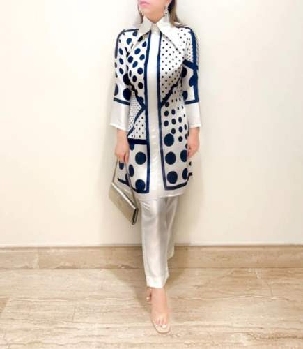 Ladies White And Blue Comfortable Printed Co-ord Set 