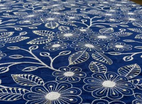 Chanderi Chikankari work Fabric  by The Design Cart