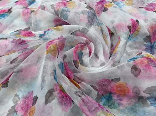 Floral Digital Print Organza Fabric  by The Design Cart