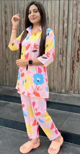 Ladies Multi Color Digital Printed Collar Cord Set 