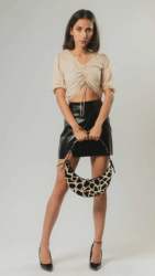 Ladies ruched puff sleeve crop top 