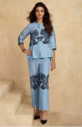 Round Neck Embroidery Top and Pant Co ord Set For Ladies 