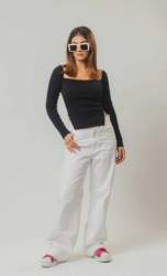  Square Neckline cut Ribbed Top For Ladies 