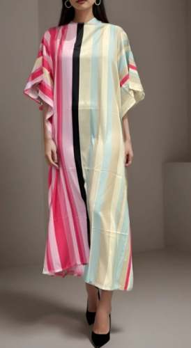 Vacation Wear Printed Calf Length Kaftan Dress  