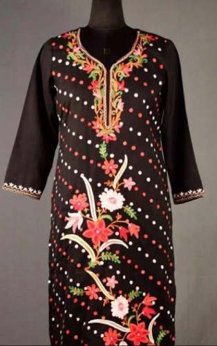 aari work embroidered kurti with new designer paisleys pattern by Kashmir villa