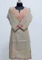 Beige kashmir aari work designer embroidered woollen kurti