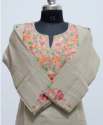 Beige kashmir aari work designer embroidered woollen kurti thumb 1