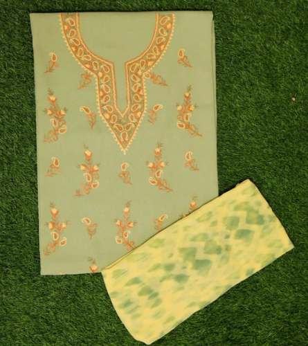 kashmiri embroidery green colour cotton suit