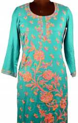 Sea green colour aari work embroidered kurti