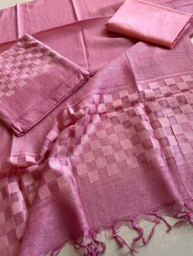New Arrival Pink Tussar Handloom Silk Dress Material by Swadesh Creations