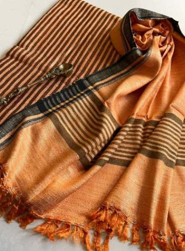Pure Geecha Silk Tussar Striped Handloom Dress Material by Swadesh Creations