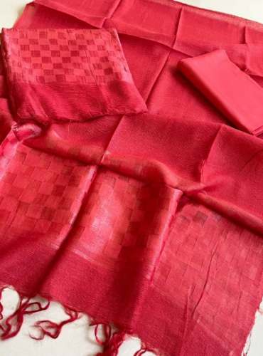 Red Pure Tussar Handloom Dress Material by Swadesh Creations