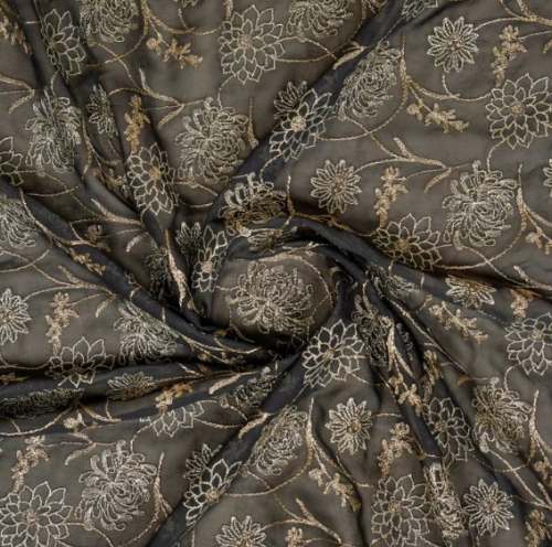 Fancy Georgette Black Embroidery Fabric  by Zarinama