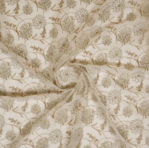 New Arrival Cream Georgette Embroidery Fabric by Zarinama