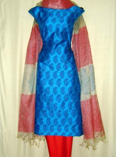 Pure Tussar Silk Handloom Handblock Printed Salwar Suit by Leheriya