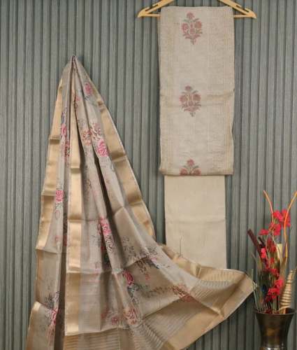 Fancy Floral Print Semi Tussar Dress Material