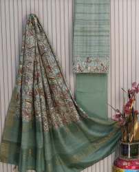 New Collection Pastel Green Semi Tussar Dress Material