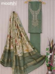 Pastel Green Embroidery Semi Tussar Dress Material