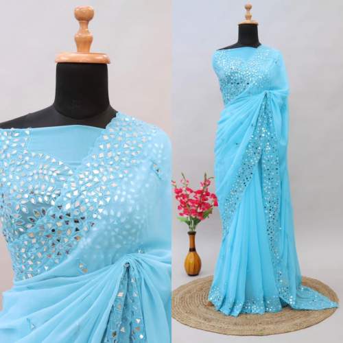 Heavy Soft Georgette With Embroidery Mirror Work Saree