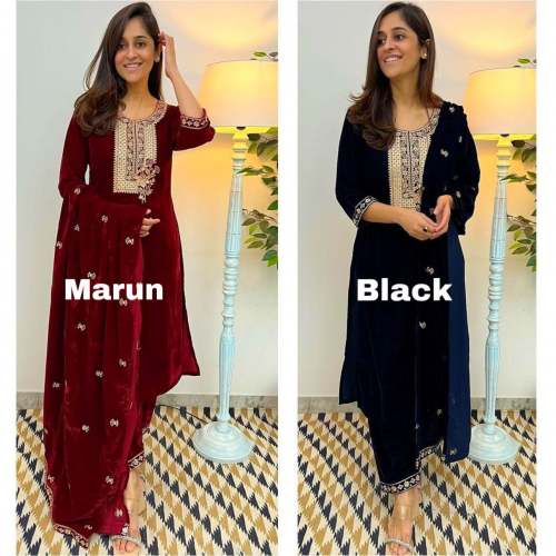 Winter Special Velvet Kurti Pant Set  by rameshwar fashion
