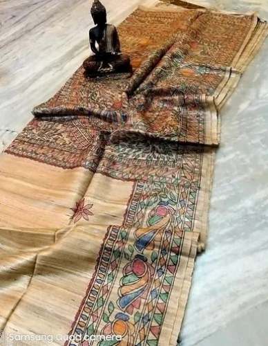 Silk Mark Saree-Hand Painted Tussar Silk Madhubani Saree  by Lallu Lal Silk Center