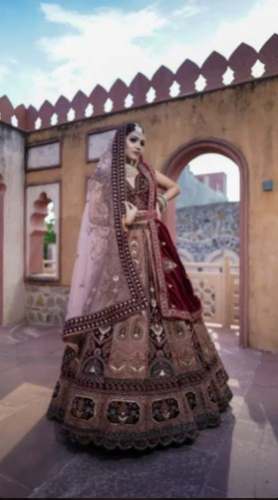 Bridal Velvet Embroidered Lehenga Choli For Ladies  by The Groom House