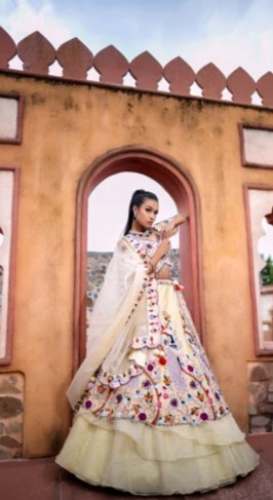 Cream Color Embroidered Georgette Lehenga Choli  by The Groom House