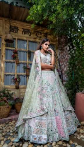 Ladies Party Wear Light Green Net Lehenga Choli  by The Groom House