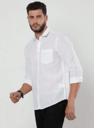 Men White Pure Linen Shirt by Sheshgiri Industries Pvt Ltd