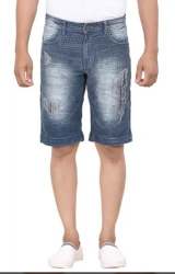 Mens Blue Ripped Corduroy Short