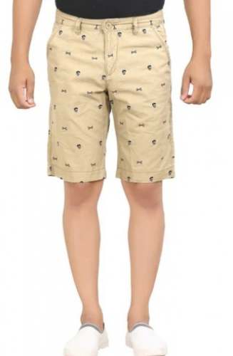 Mens Khaki All over Printed Casual Shorts