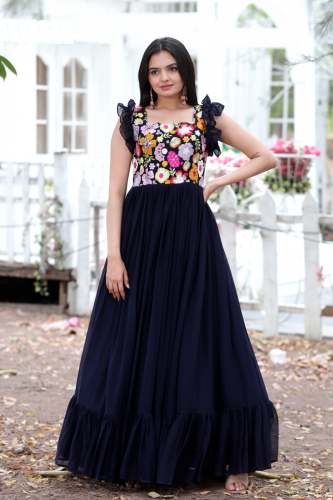  Faux Blooming With Sequins Multi threaded Embroidered work Gown 