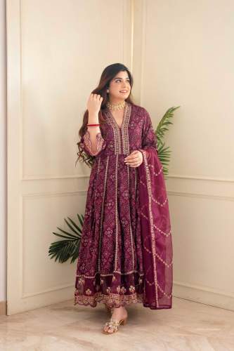 Meera Red Voluminous Bandhani Print Anarkali Suit Set