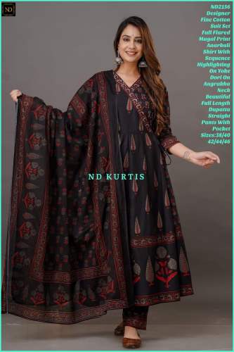 Mugal Print Anarkali Suit In Pure 60*60 Cotton Fabric 