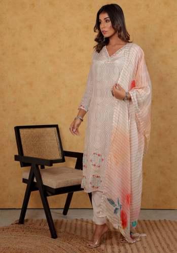 Murti Trends Presents Stunning Chinon Off White 3pcs suit Set  by MURTI TRENDS