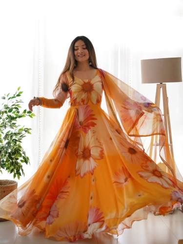 Organza Taby Silk digital Print Gown Set