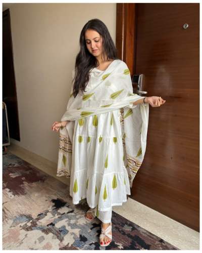 Stylish Hand Block Print Angrakha Kurti Set 