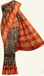 Black Handloom Ikat SIlk Saree