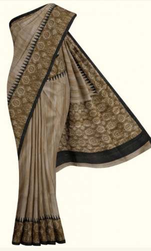 block prints  Tussar Silk Saree by Prasiddhi Silk