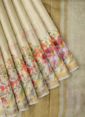Cream Maheshwari Digital Printed Silk Cotton Saree