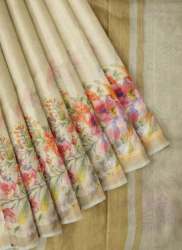 Cream Maheshwari Digital Printed Silk Cotton Saree