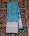 Blue jacquard kancheepuram wedding silksaree thumb 1