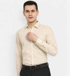 Men Cream Full Sleeve Dot Print Shirts