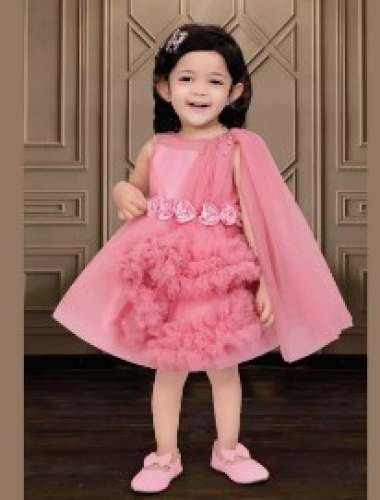 Kids Pink Party Wear Frill Frock