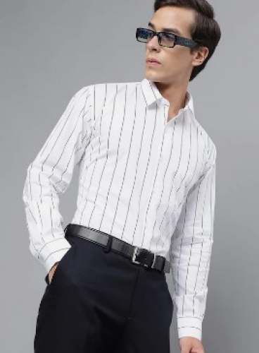 Men Stripped Cotton White Shirts by S K The Boutique