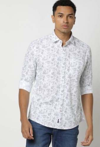 Men White Printed Cotton Shirts by Hi Fashion