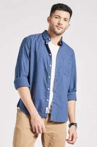 Men Denim Blue Plain Shirts