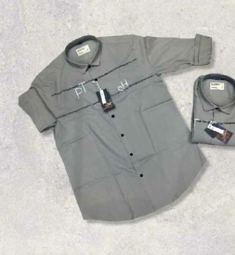 Plain Grey Cotton Shirt For Men