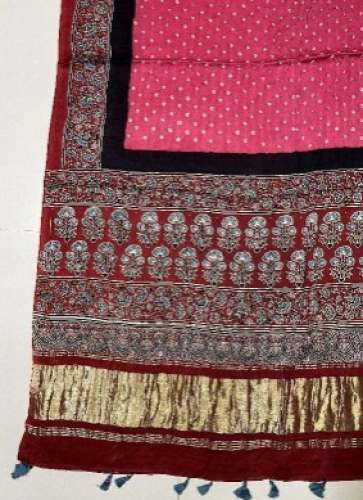 Fancy Ajrakh Silk Bandhani Dupatta by MLK Handicraft