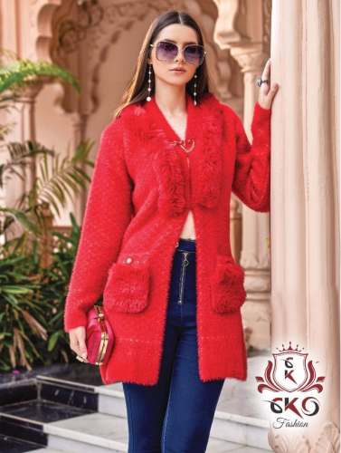 Red Fancy Woolen Jacket For Women by CK Oswal